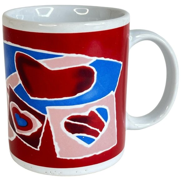 Vintage Valentine Day Heart Mug Red Pink Blue 10 Ounce Coffee Cup Tea Ceramic - Picture 1 of 7